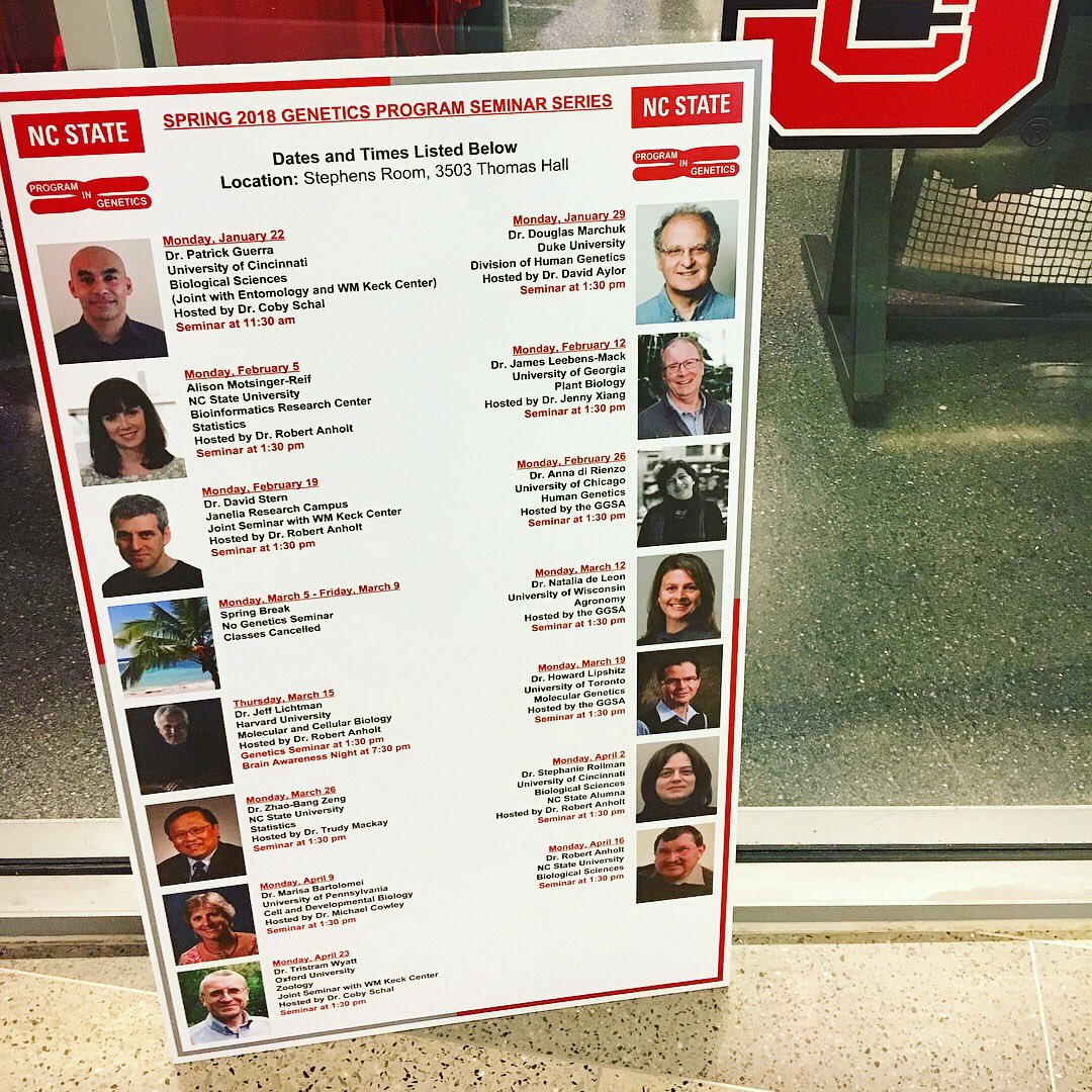 NCStateGenetics's tweet photo. Check out our exciting Spring 2018 seminar series on our website at https://t.co/oTok2B69H2! We are also grateful to the Wolf Xpress office on campus that does such a wonderful job with our posters and printing project needs!
@ncstate #genetics #campus #printing #thinkando https://t.co/M1tziSui9W