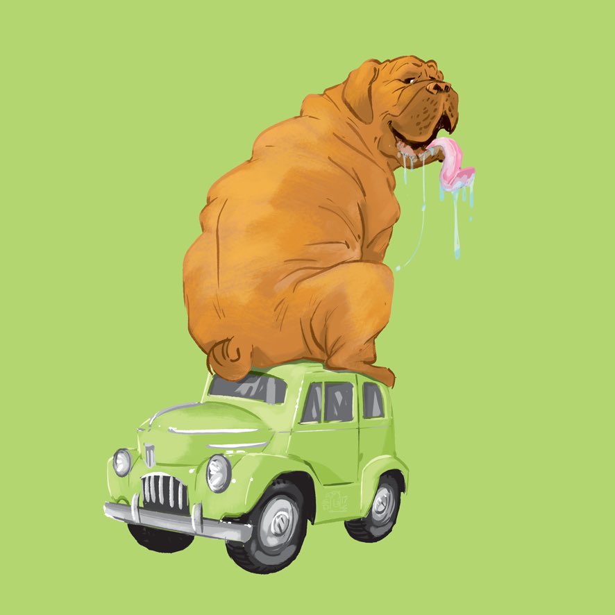 StripedDesigns's tweet photo. Neapolitan Mastiff on a Nissan :) 
Side note, rolly dogs are really a hard to draw you guys o.O

#mastiff #Nissan #car #dog #weird #funny #silly #illustration #digitalart #art #painting #drawing #sketch #stripeddesigns #theheavyweights https://t.co/JtTms2p4HW