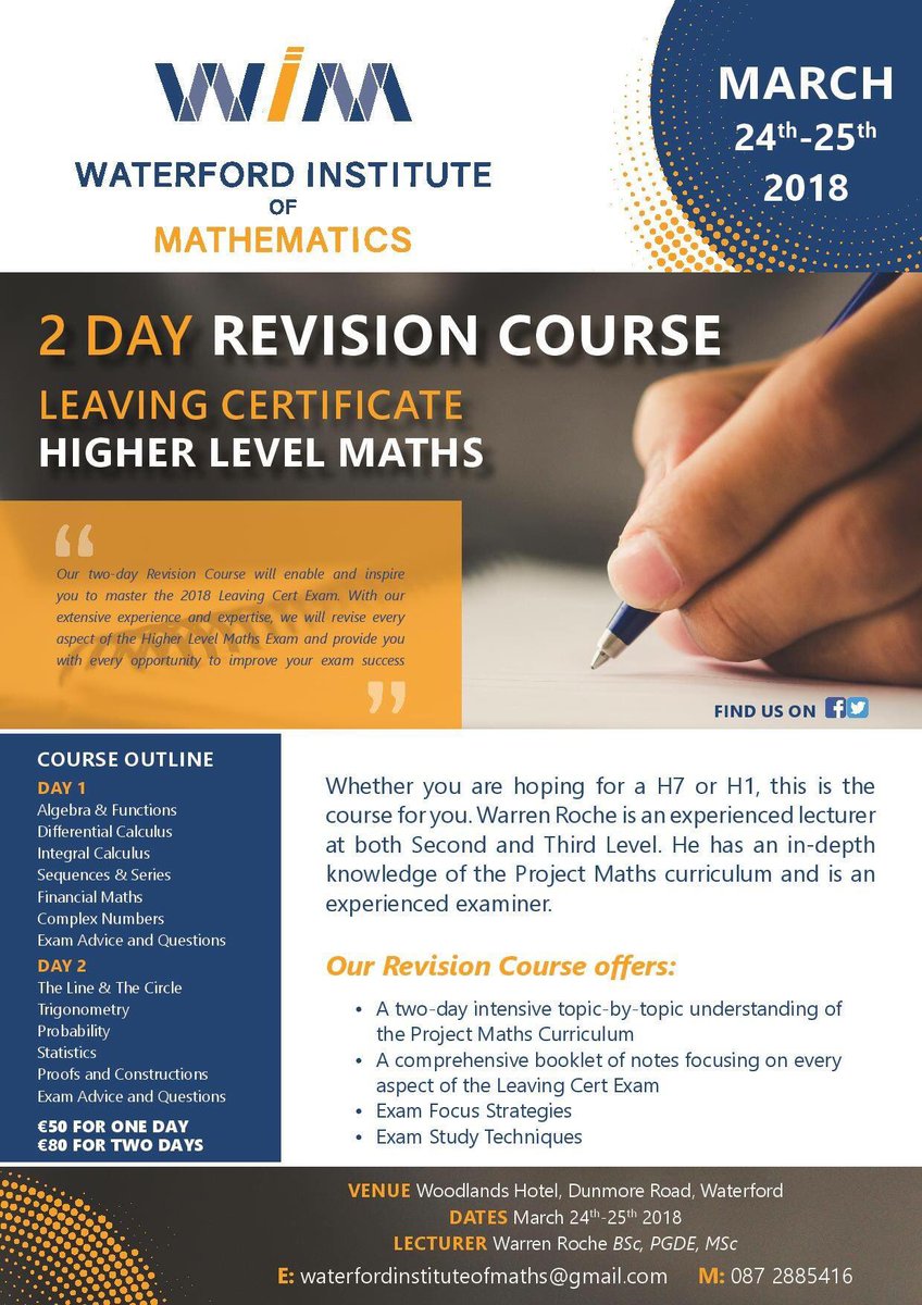 WaterfordMaths's tweet photo. @inspwaterford Get in touch now to book your place on our #LeavingCert #HigherLevel #Maths course https://t.co/A3LPFzjzv7