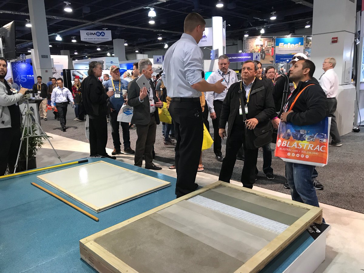 LATICRETE's tweet photo. Big turnout at the #laticrete stage at #WOC2018 for our NXT LEVEL DL over STRATA_MAT demo! #stratamat #uncouplingmembrane #nxtlevelDL #selfleveling #cement #underlayment https://t.co/jH0HMvshXj