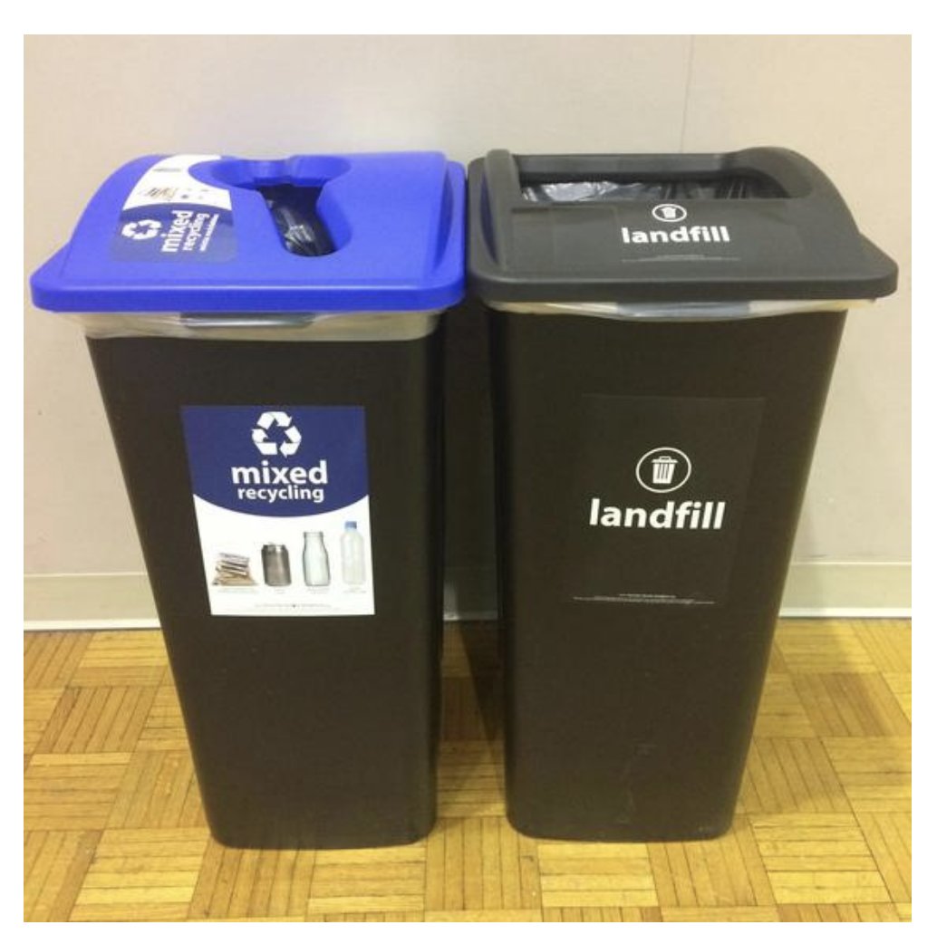 newpaltz's tweet photo. Check out our new zero waste stations, now deployed all across campus in time for the start of the spring semester! #mixedrecycling = paper, glass, metal, and plastic all go in the same bin. #npgreen #npsocial #newpaltz https://t.co/VHt8CvGX1l