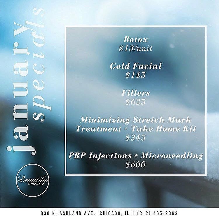 BeaUtifyAMS's tweet photo. It's important to keep your skin hydrated and rejuvenated during the harsh winter months. Our *January Specials* make easy! Call us today to schedule your complimentary consultation (312)465-2863. #results #ForeverYoung #BeautifySelfie https://t.co/6cHHeI5Upq