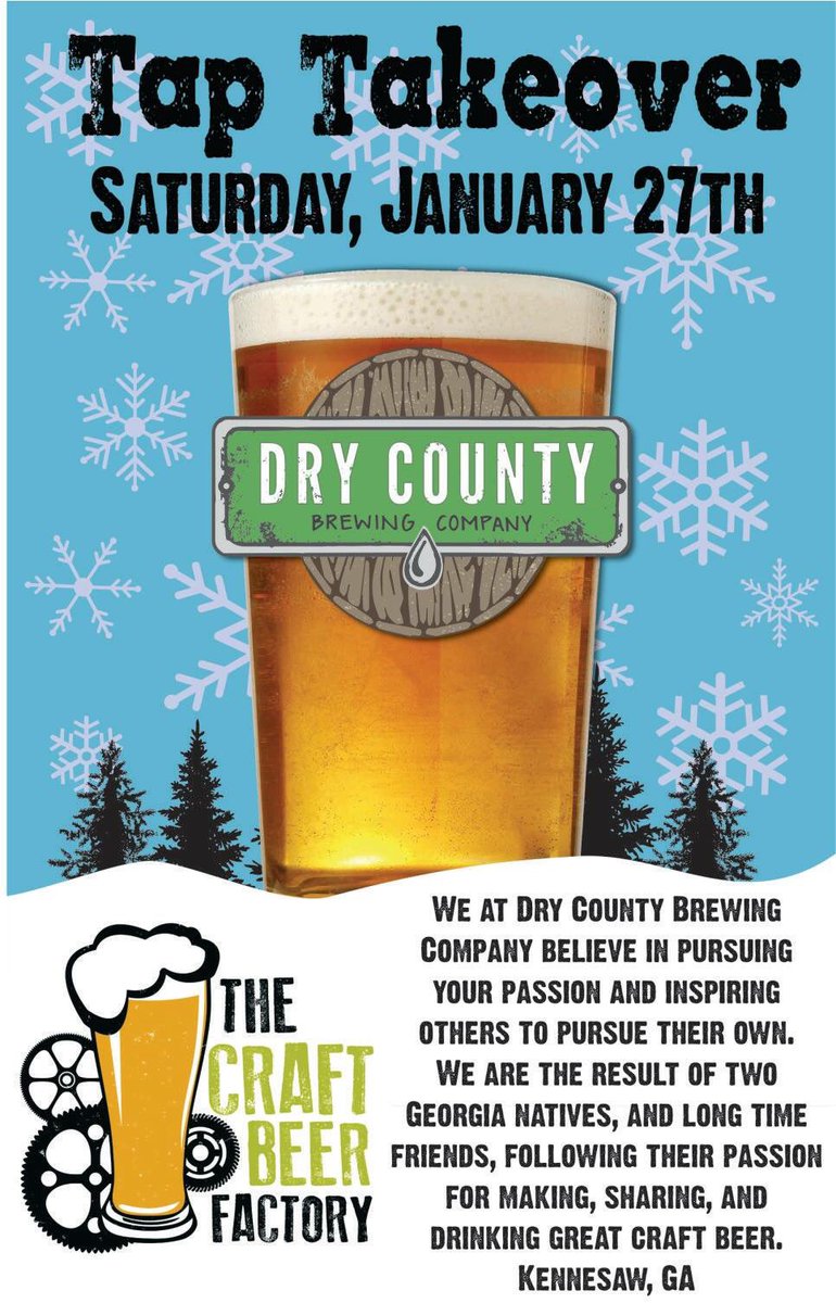 CraftBeerFactor's tweet image. Don't forget y'all: @DryCountyBrewCo is taking over our taps this Saturday the 27th! See our event page for full details: goo.gl/jj9o3P