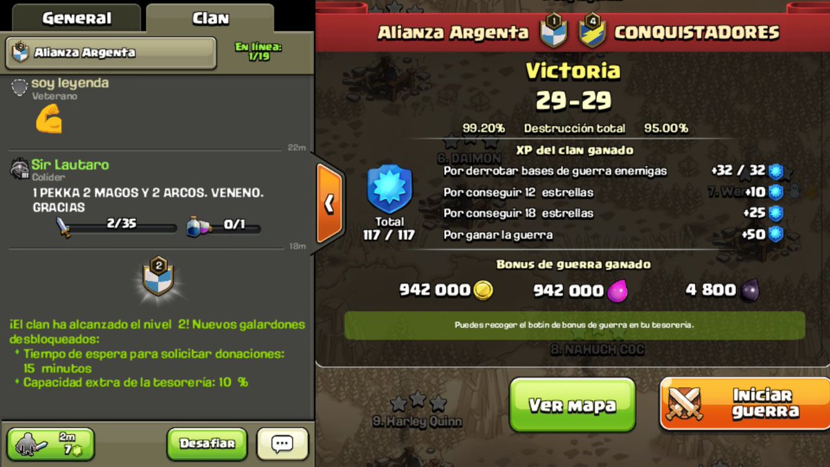 AlianzaArgenta's tweet photo. Terrible guerra se ganó. Estos pibes me van a dar un infarto. Un médico en la sala ? Hoy participa en war Mariano, uno de los administradores de la página de Facebook Clash of Clans Argentina. Gracias por coparte ídolo https://t.co/zMm92KTjw8