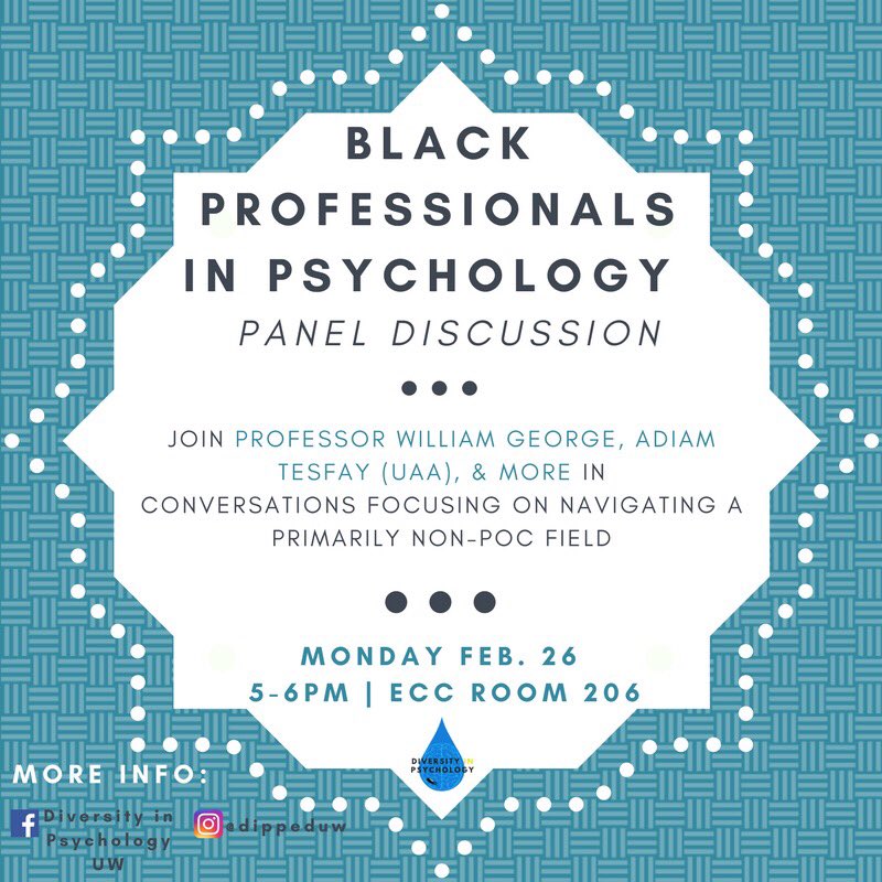 dip_uw's tweet photo. Join Professor William George, Adiam Tesfay (UAA), &amp; More in conversations focusing on navigating a primarily Non-POC Field. 
Come with questions!!! https://t.co/1vG7ttqg6Y