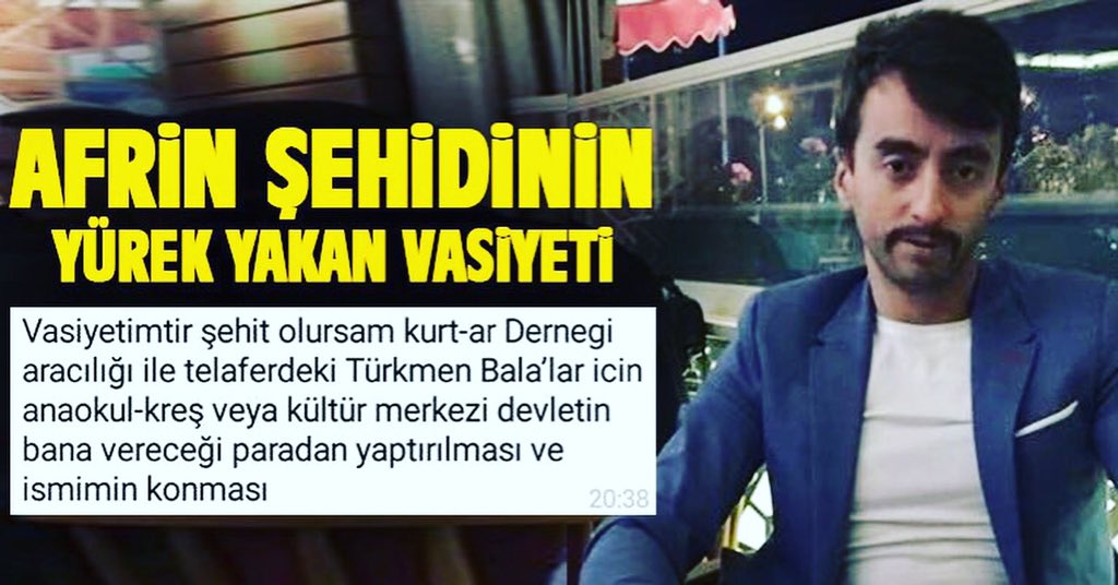 firasagaogluu's tweet photo. Savaşta bile soydaşlarını döşenen yiğit, kahraman Şehitimize Türkmenelinden Selam olsun Türkmen balaları seninle gurur duyacaklar Ruhun şad, mekanın cennet olsun .
#MusaOEzalkan https://t.co/0B7axf4AGQ