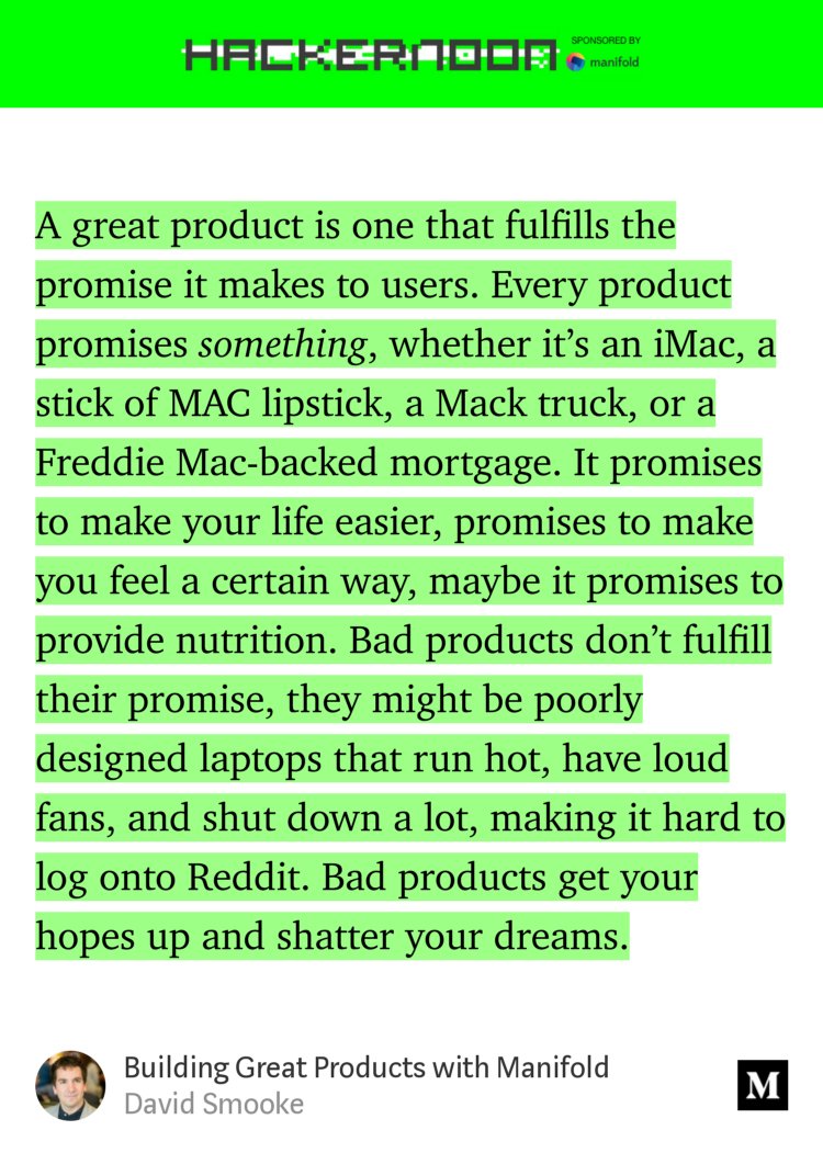 hackernoon's tweet photo. What makes a great product? Read this @manifoldco VP Product @etcpeter interview: https://t.co/2m3FceWUe9 #Prodmgmt #WeeklySponsor https://t.co/YsmzuOgukT