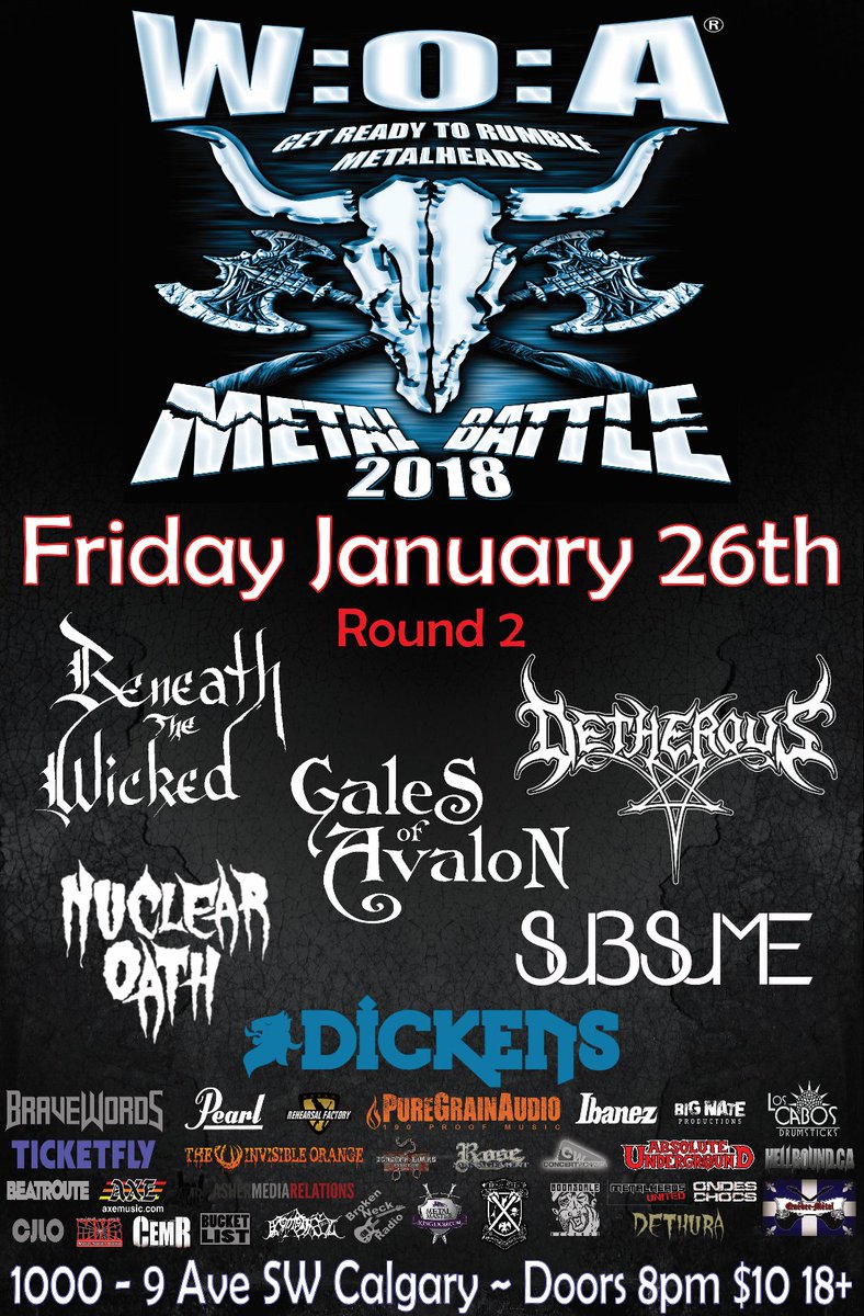 This Friday @DickensYYC is Round 2 of <a href="/MetalBattleCAN/">Metal Batttle Canada</a> #Calgary with Beneath the Wicked, Detherous, <a href="/GalesofAvalon/">Gales of Avalon</a>, <a href="/nuclear_oath/">Nuclear Oath</a>, and <a href="/SubsumeBand/">Subsume Band</a>! facebook.com/events/5557526… <a href="/theYYSCENE/">theYYSCENE</a> <a href="/MetalSceneYYC/">Calgary Metal Scene</a> @MetalMasterKing <a href="/BigNateProd/">Big Nate Productions</a> #yyc #yyclivemusic #yycmusic #musicyyc #yycmetal