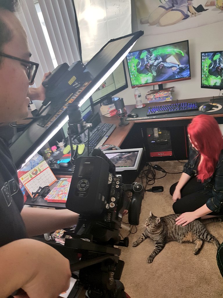 yuuie is petting her cat Billy. everyone is happy.