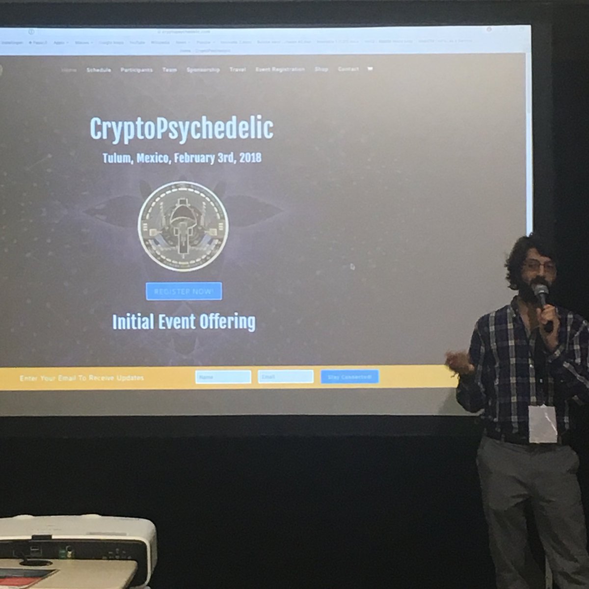 cryptopsyched's tweet photo. .. @mikemargolies from @psymposia talking about the #cryptopsychedelic #initialeventoffering at crypto economy conference at @galvanizehq today to a crowd of excited participants. https://t.co/YohRVmz6cU