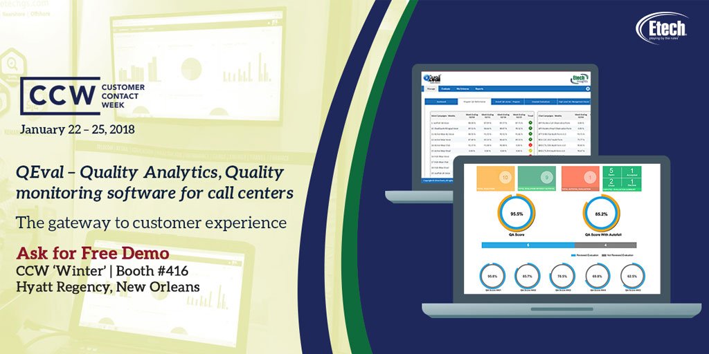 jiyoob's tweet photo. Generate superior #CX with QEval #Quality Monitoring Software. Meet Etech's team at #CustomerContactWeek 'Winter' 2018 in #NOLA #CallCenterWeek #CCWNOLA18 https://t.co/GaRQapIoNK