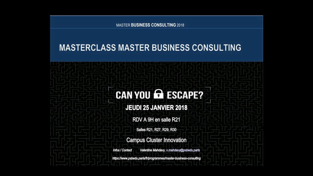 PSB_BC's tweet photo. @Psbeduparis invite les promos M1 et M2 du Master Business Consulting pour la masterclass 2017-2018. Rdv le 25 janvier à 0900L https://t.co/WhZGeDJ8ZH