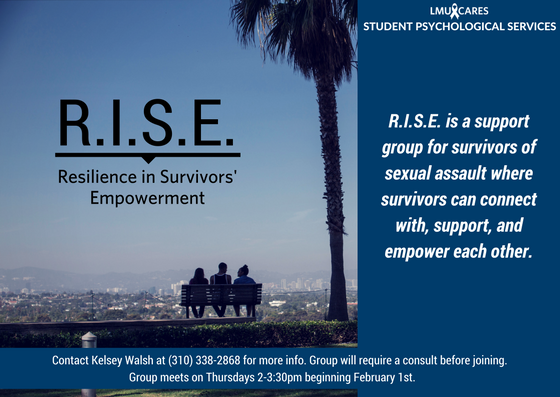 LMUCARES's tweet photo. R.I.S.E. begins meeting February 1. Join this support group for survivors of sexual assault by contacting Kelsey Walsh - connect with, support and empower each other #lmucares #livethelionscode #support https://t.co/96LV9K4s5s