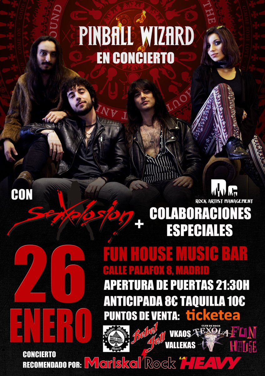 ¡¡Este viernes presentamos disco en Madrid!!

¡Acércate por <a href="/FunHouseMadrid/">Fun House Music Bar</a> que va a haber más arte que en el Museo del Prado!

Y si quieres la entrada más barata, aquí la anticipada ticketea.com/entradas-conci…

#PinballWizard #HardRock #Madrid