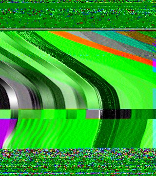 A heavily distorted SSTV test pattern.
