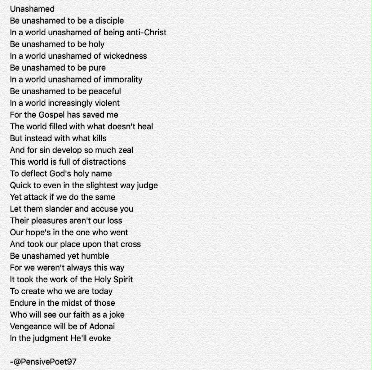 PensivePoet97's tweet image. New poem: Unashamed, based off Romans 1:16: “For I am not ashamed of the gospel, for it is the power of God for salvation to everyone who believes, to the Jew first and also to the Greek.”✝️ #AmbassadorsOfChrist #unashamedofthegospel