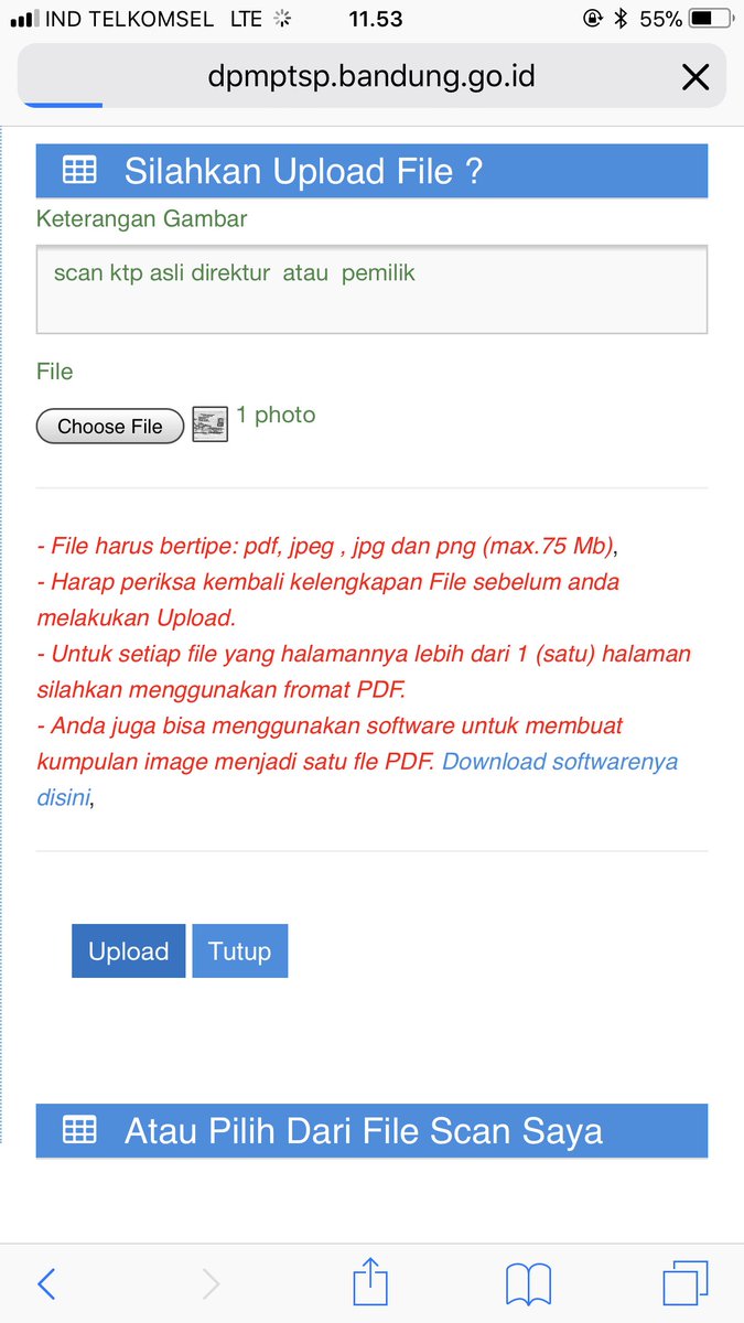 ruddyandrian's tweet photo. @dpmptsp_bdg saya sedang coba mengurus perpanjangan izin online.. tp tiap upload dokumen selalu stuck ga selesai2 loadingnya.. padahal internet saya normal.. apakah websitenya sedang gangguan? Terima kasih https://t.co/XpPgXei42y