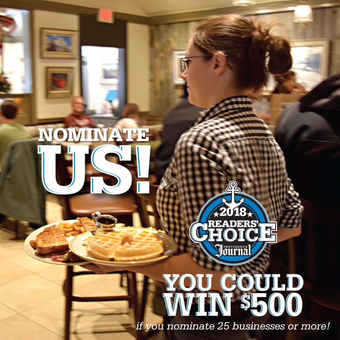 If you haven't already, please go vote for us in the <a href="/projo/">Providence Journal</a> Reader's Choice awards! Categories include best family restaurant, brunch, and lunch! Thanks promotions.providencejournal.com/2018-Providenc…