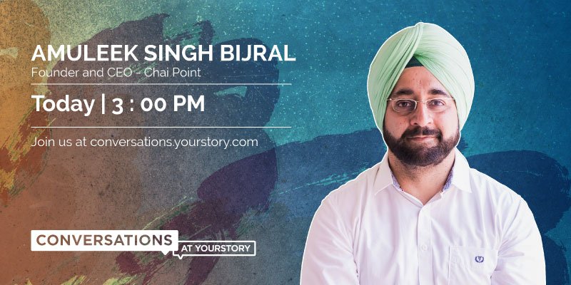Joining us today for conversations is <a href="/amuleekbijral/">Amuleek Singh Bijral</a>, Founder and CEO, <a href="/Chai_Point/">Chai Point</a>. Don't miss out an opportunity to ask him questions. Send in your questions here: conversations.yourstory.com/ama/qgszw4f/am…