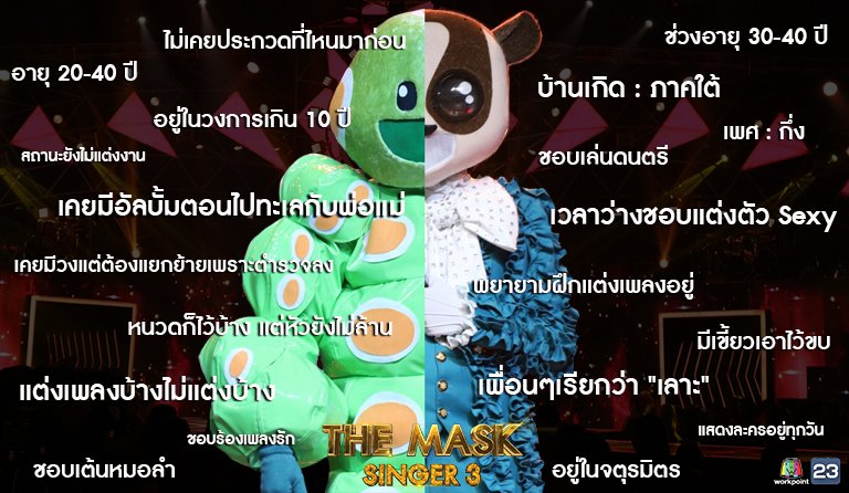 mask_singer's tweet photo. 10 เรื่องเด็ดของ #หน้ากากหนอนชาเขียว และ #หน้ากากนางอาย ไหนทายสิใครเป็นใคร ?

#themasksinger3 #workpoint https://t.co/8hLLtcSj4M