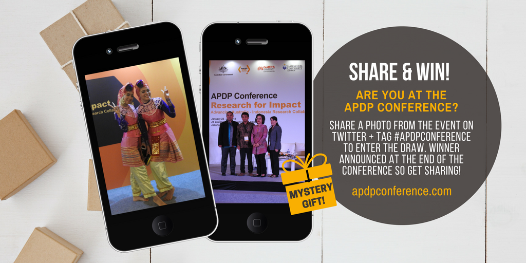 APDPConference's tweet photo. If you're at the #APDPConference today don't forget to share a photo of something that inspired you at the event to enter our competition. Competition closes at 2pm Jakarta time so you have just over 2 hours left to enter. Get sharing! #researchforimpact #shareandwin #competition https://t.co/0QxwHQLAHh