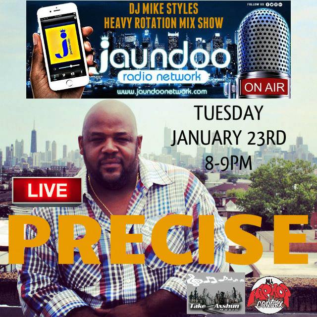djmikestyles's tweet image. Coming up tonight at 8pm EST is my Mixshow on JAUNDOO RADIO. This week Special Guest is Chicago’s own Recording Artist Precise #djmikestyles #jaundooradio #bmtdjs @AWOLDJS @theheatdjs100  @Tanya_Jaundoo 
jaundoonetwork.com