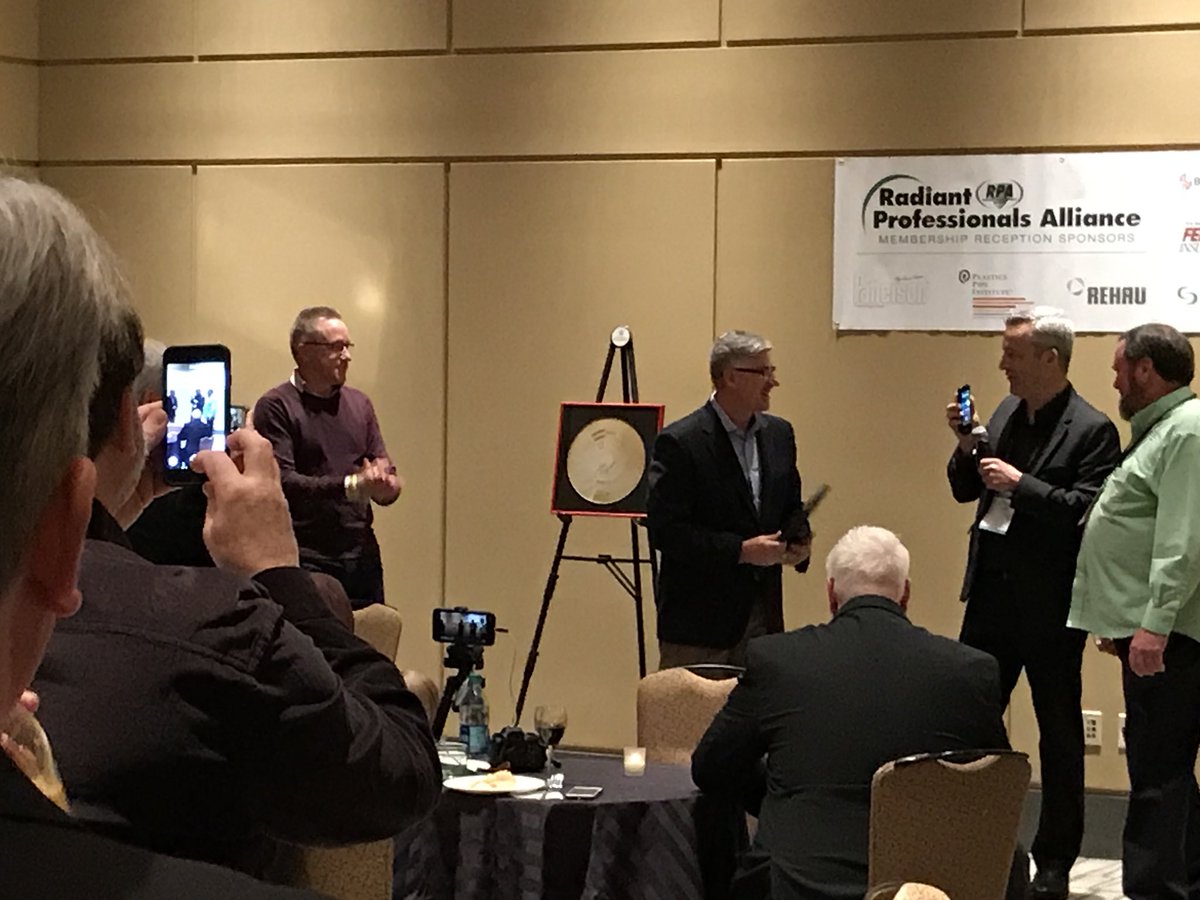 Radiant_Panel's tweet photo. .@IngridMattsson of @uponor received Carlson Holohan Lifetime Achievement Award during the RPA evening event. Unfortunately Ingrid was unable to attend due to illness, but was able to accept the award over the phone courtesy of Uponor President, Bill Gray https://t.co/8UyAZDkc6J