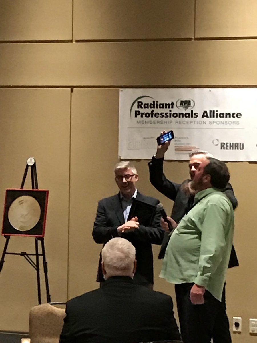 Radiant_Panel's tweet photo. .@IngridMattsson of @uponor received Carlson Holohan Lifetime Achievement Award during the RPA evening event. Unfortunately Ingrid was unable to attend due to illness, but was able to accept the award over the phone courtesy of Uponor President, Bill Gray https://t.co/8UyAZDkc6J
