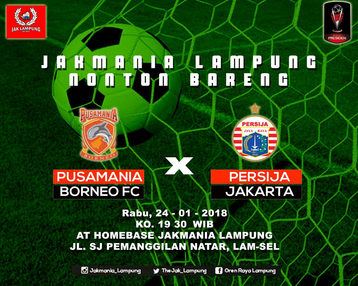 Selamat Pagi Jakers Lampung.

Agenda Hari ini

📺 Nonton bareng
🏆 Piala Presiden 2018
⚽ PBFC vs Persija Jkt
📅 Rabu, 24 Januari 18'
🕖 19.30 WIB
🏠 Homebase Jaklampung
📍 Jl. SJ Pemanggilan, Natar Lamsel
📲 08976061429 or DM

#nobar
#persija
#jakarta
#persijaday
#jaklampung