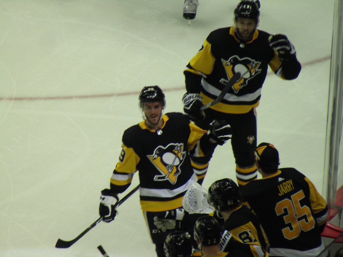 nation_burgh's tweet photo. After the Canes net the first goal of the game, Simon gets the Penguins on the board. The real story is J.S. Dea earning his first career NHL goal to put the #Pens up 2-1. https://t.co/Y1p8KXZvN9