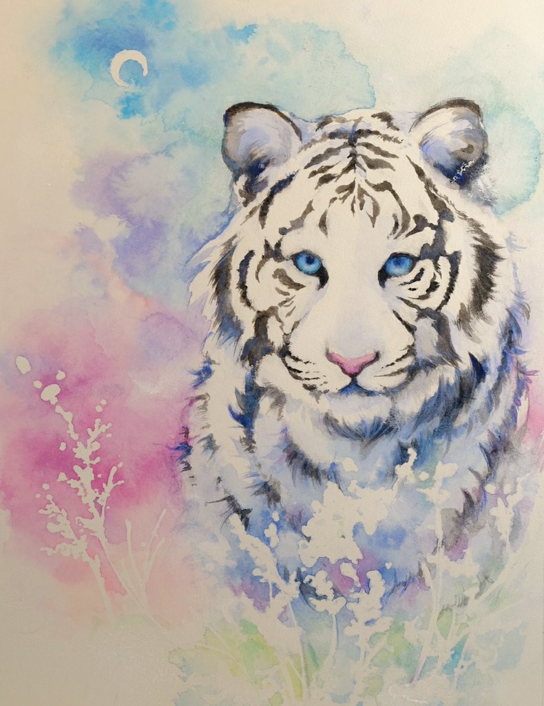 Kaorinko 在 Twitter トラも クマも 白くなるだけで なんだかちょっと かわいく見える ホワイトタイガー Illustrator Illustration Watercolor Watercolorpainting Animal Animalillustration 透明水彩 透明水彩イラスト 月 Moon Moonlight T