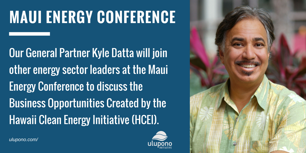 Ulupono's tweet photo. Our General Partner Kyle Datta will join other energy sector leaders at the @mauienergyconf to discuss the Business Opportunities Created by the Hawaii Clean Energy Initiative (HCEI).
---
https://t.co/gFTzYo8ZAV
#MauiNRG18 #HIEnergy #HCEI #KyleDatta https://t.co/5RacfzpST0