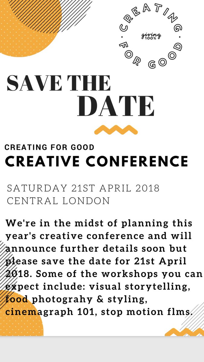 CreatingforGood's tweet photo. Excited to announce the date for the #CFGCreativeConference - 21st April in London. More details to follow soon! #watchthisspace https://t.co/HbZesGNgHd
