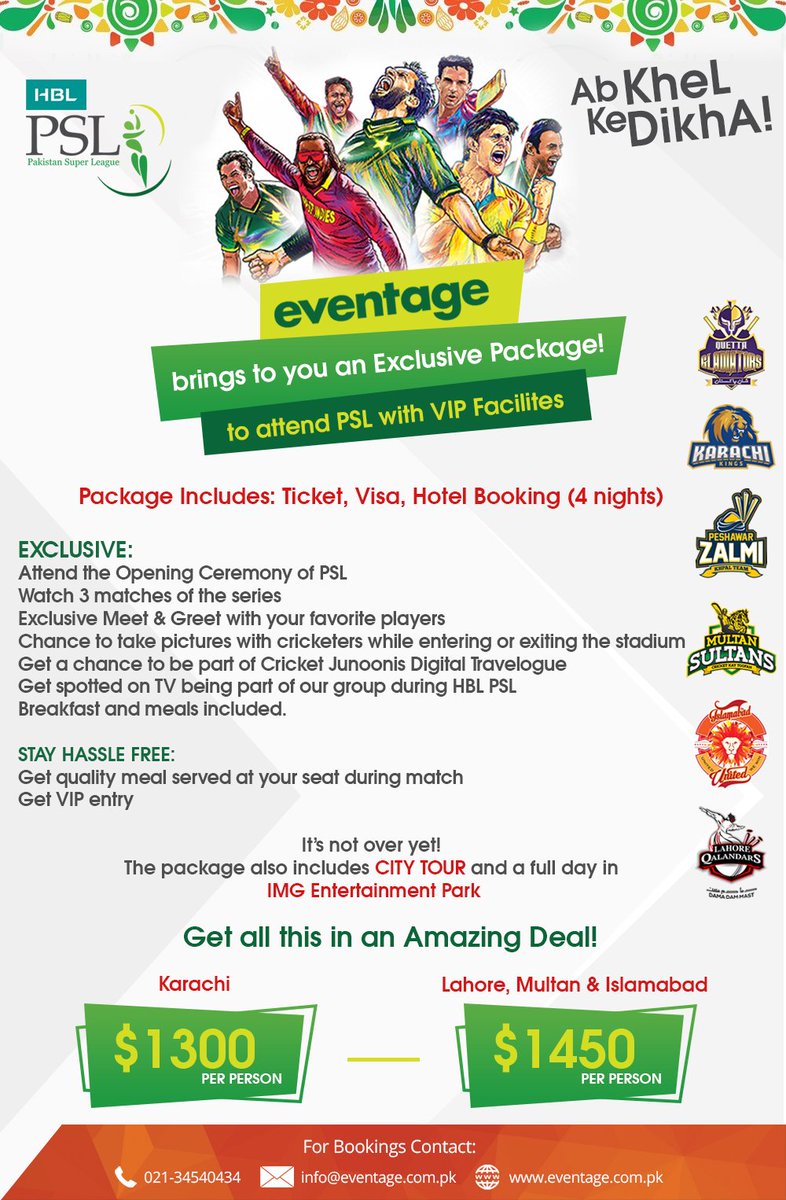 EventagePk's tweet photo. 📣 Look what #Eventage has brought you this time! Book your seat for some world-class #cricket action 🏏. 
#HBLPSL 2018 - Starting 22nd Feb 2018
#DilSeJaanLagaDe 
#PSL2018 https://t.co/ANYvFZ0SXy