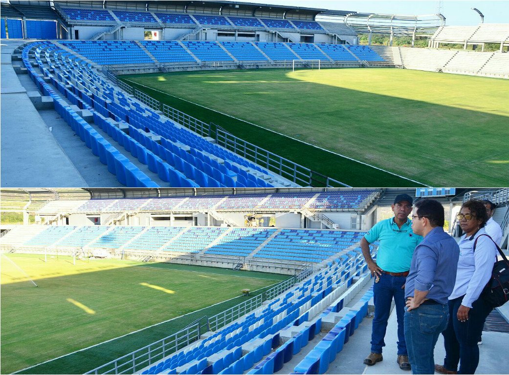 SantaMartaDTCH's tweet photo. En su visita al estadio Sierra Nevada, Alcalde Martínez confirmó regreso del Unión Magdalena y despejó dudas sobre la obra. El 30 de marzo se entregará el estadio Sierra Nevada 100% terminado. El 28 de enero se hará la firma del convenio: Alcaldía de Sta Marta–Unión Magdalena S.A https://t.co/TUj3DYVHKs