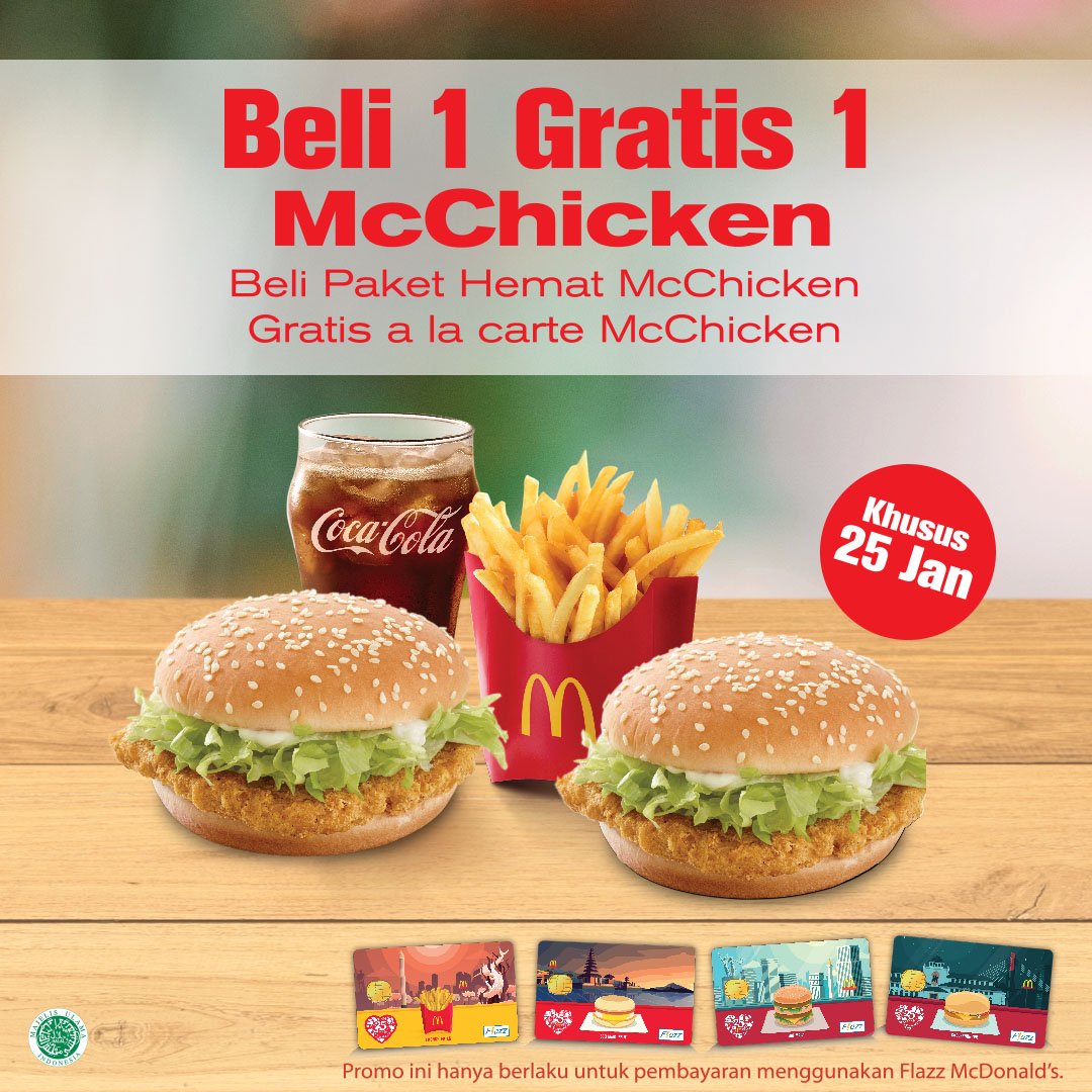 Mcdonald S Indonesia On Twitter Besok Tanggal 25 Nih Gajian Besok Traktir Temen Atau Pasangan Kamu Di Mcd Yuk Gunakan Kartu Flazz Mcdonald S Kamu Bisa Dapetin Gratis A La Carte Mcchicken Setiap Pembelian