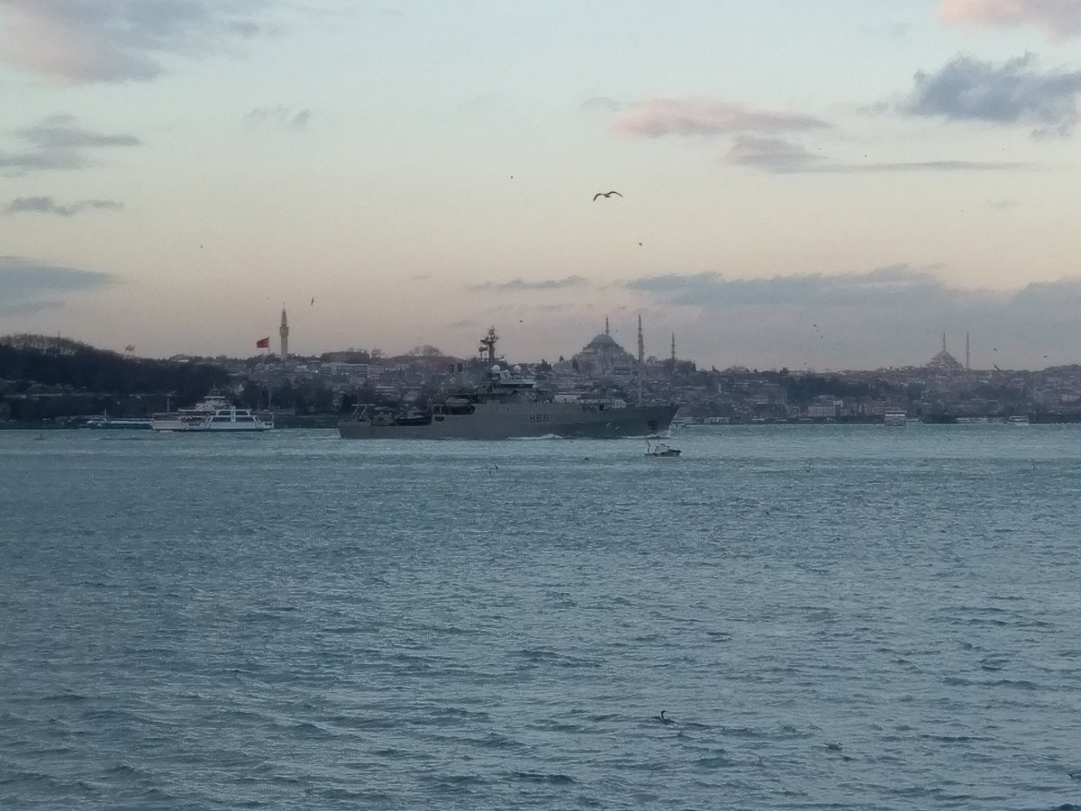 Saturn5_'s tweet photo. SNMCMG-2 flag ship HMS Enterprise and Turkish contribution TCG Akçay are passing northbound through Istanbul. https://t.co/snRjp4hq9F
