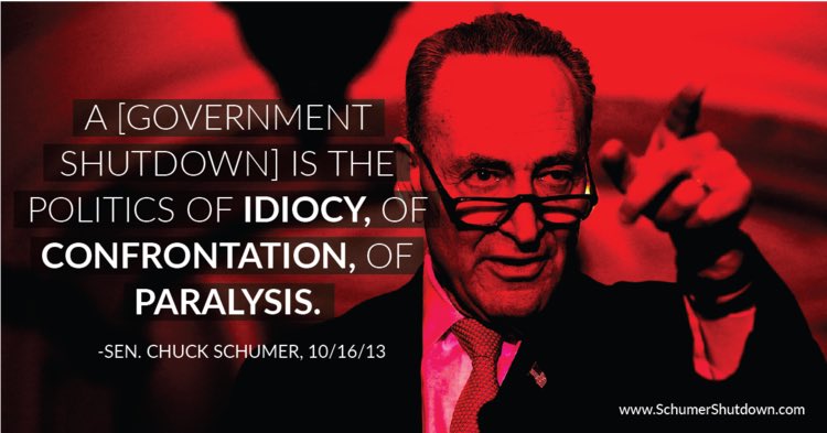 pemersonvb111's tweet photo. @Ohio_Politics 1/23/18: Sen. Chuck Schumer caved to HIS far-far-left-of-progressive base & proclaimed “there will be no (southern)Wall deal” in 3wks when budget deal extension(Senate just passed)expires. Democrats plan to SHUTDOWN GOV’T-FOR-ILLEGAL-ALIENS & AGAINST Military & American Citizens! https://t.co/b9h26hTyGP