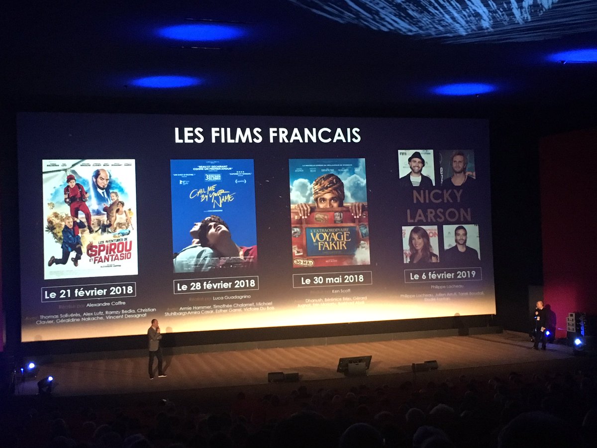 obsatisfaction's tweet photo. Les films français à venir chez @SonyPicturesFr : #LesAventuresDeSpirouEtFantasio #CallMeByYourName #LExtraordinaireVoyageDuFakir #NickyLarsson de @PhilippeLacheau avec cc @SPHEFR https://t.co/SdUsizvoiw