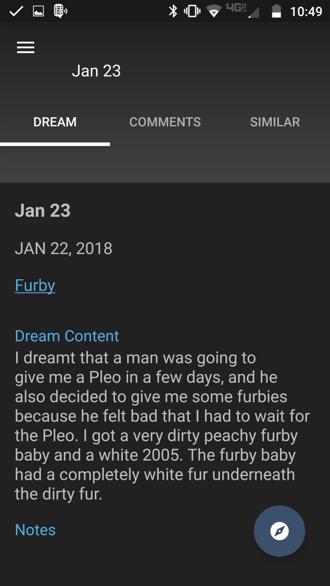 SteveGaynorPDX's tweet photo. it's really important to me right now that there's a @DreamJournalApp user named Furby and most of their dreams actually are about Furbies https://t.co/ddwNsf1i5S