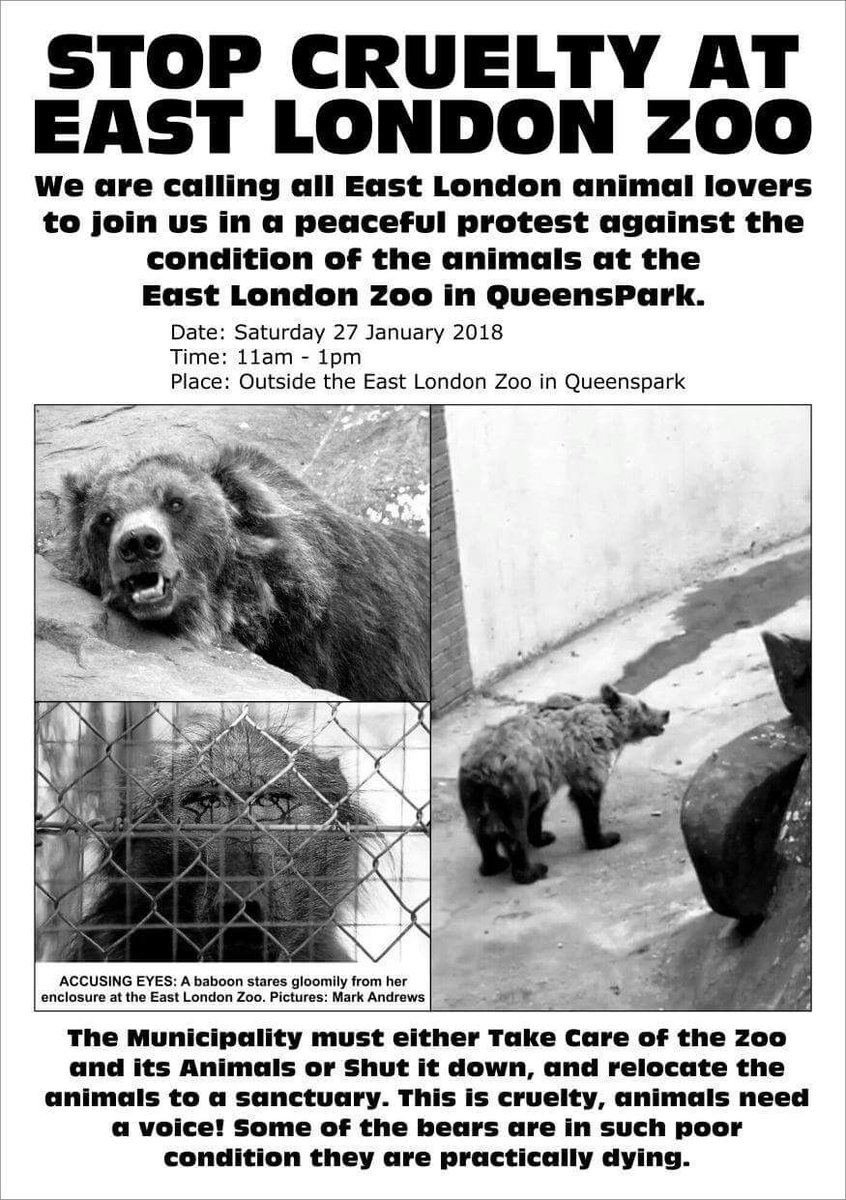 AlgoaFMNews's tweet photo. #ELZoo There has been a public outcry following reports of animals being neglected at the East London Zoo. Animal lovers have had enough and demand action. They will have a protest on 27 January @AlgoaFM https://t.co/Ra7fVRvDtQ