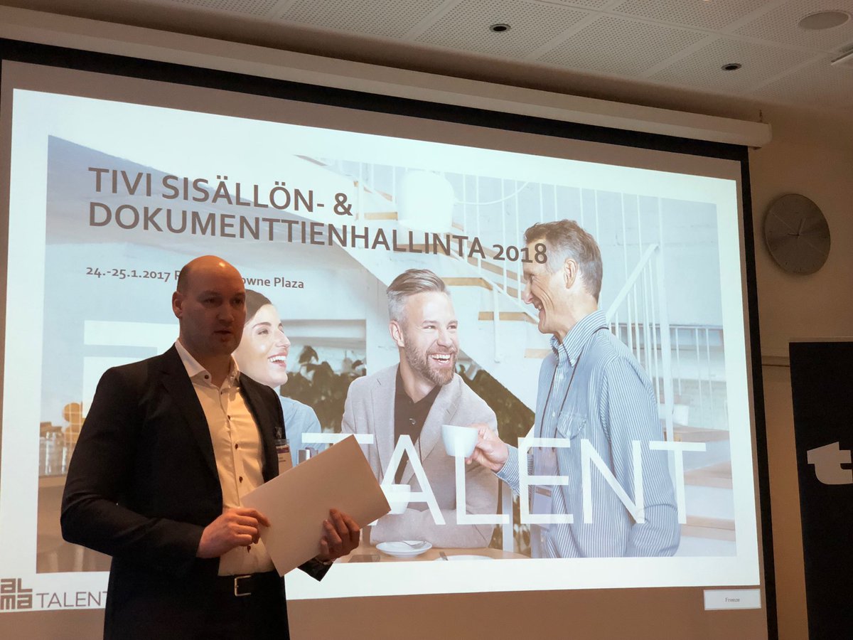 Nyt käynnistymässä Tivin järjestämä Sisällön- &amp; dokumenttienhallinta 2018 tapahtuma. Avaajana <a href="/RistoCarlson/">Risto Carlson</a> Keravan kaupunki. #sisällönhallinta