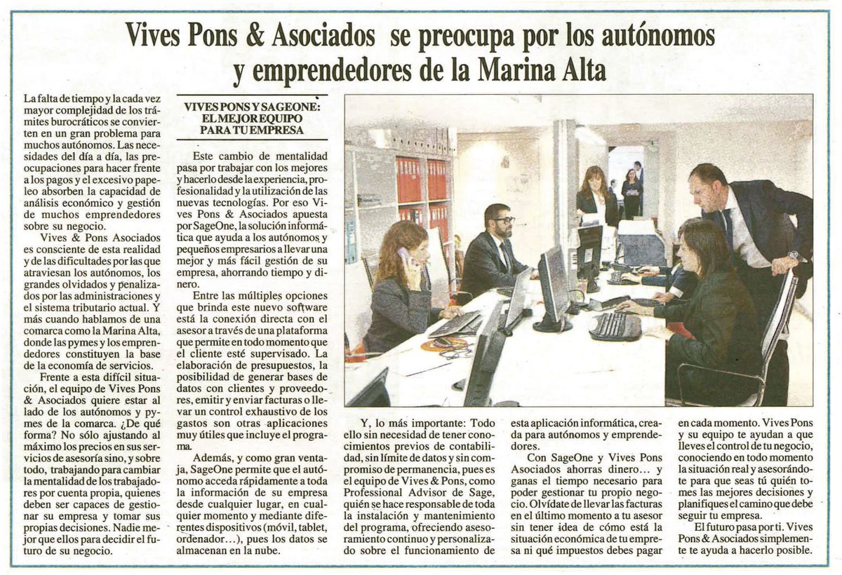 vivespons's tweet photo. Aprovecha las nuevas tecnologías para ahorrar tiempo y dinero con la #contabilidad de tu #empresa en #Denia y la #MarinaAlta. @vivespons  y  @SageSpain  te lo ponen muy fácil.  Desde cualquier sitio y a cualquier hora. #Facturas, #presupuestos...todo en la nube. @PonsVives https://t.co/thm70eWUNq