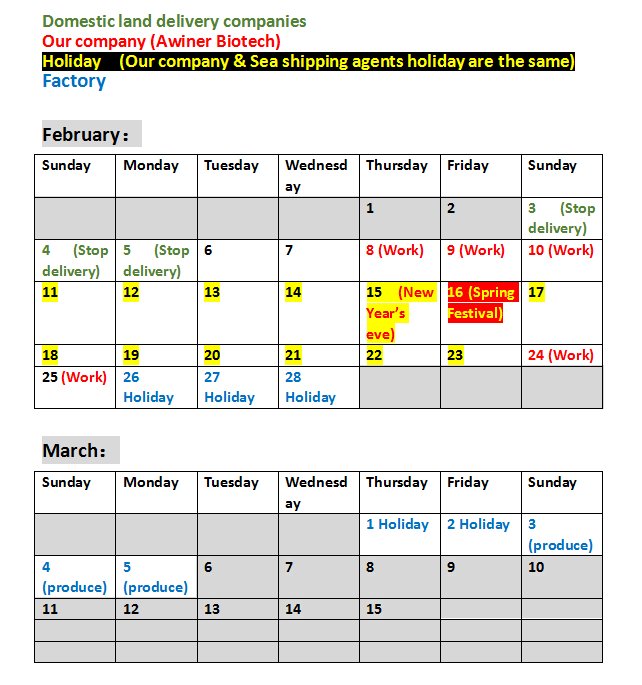 Alisa40001697's tweet photo. China Spring Festival companies &amp; factories holiday Schedule: Evaluate your estimate order time to get front position of the factory new year production schedule! :)
#pesticide #Insecticide #fungicide #herbicide #Agrochemical #China
#пестицид #инсектицид #гербицид #фунгицид https://t.co/XWcf0sVF1R