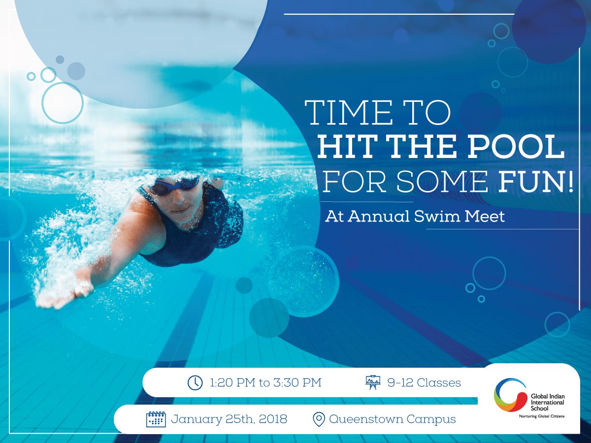 Global_Schools's tweet photo. Splish-splash, get ready to dive! – #GIIS #Queenstown CBSE and #IGCSE, #IBDP students will get to have #swimming lessons at the #AnnualSwimMeet on 25th January, 2018. See you there!
#GIISActivities #Interests #Fitness #Singapore #GIISStudents https://t.co/lgrB3hG2N5