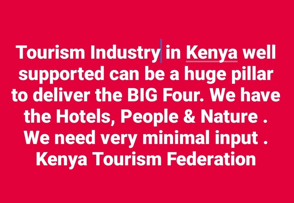 To deliver the BIG FOUR  you need the economy to work . Tourism is ready for take off . Feed the goose that lays the Golden Egg which in turn will bring in the billions to fund the BIG 4. Tourism is ready &amp; needs minimal input mainly in  Destination Marketing. <a href="/KTF_Kenya/">Kenya Tourism Federation</a>  RT