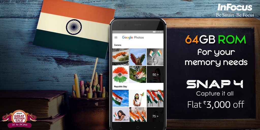 InFocus_IN's tweet photo. Collect memories with the dual rear and dual front cameras of #InFocusSnap4 without worrying about low memory.
Get India’s first smartphone with 4 cameras at flat INR 3000 off on https://t.co/HQrhYyZpHg .
#CaptureItAll #AmazonGreatIndianFestival https://t.co/o0WGaB0DQh