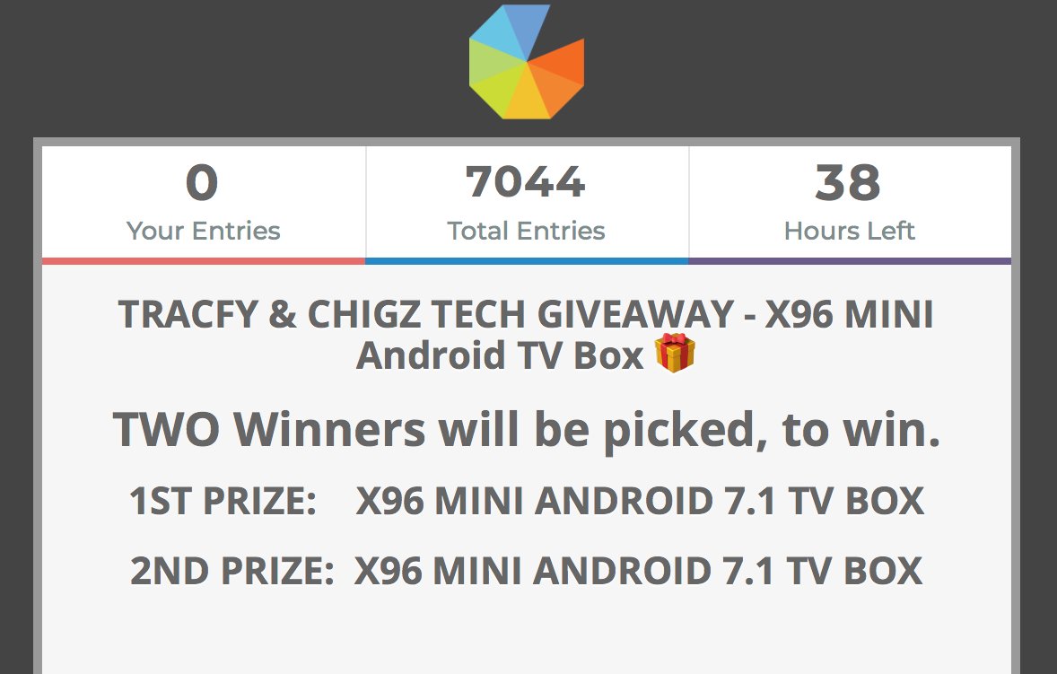 ChigzTechReview's tweet photo. 38 HOURS LEFT: X96 MINI Android TV Box GIVEAWAY 🎁 Good Luck PPL 😎👍
Giveaway Video: https://t.co/uTBk2Nz0pe
Gleam Link: https://t.co/UEW50RHoVE
#giveaway #X96mini #giveaways https://t.co/RfI67W9ngZ