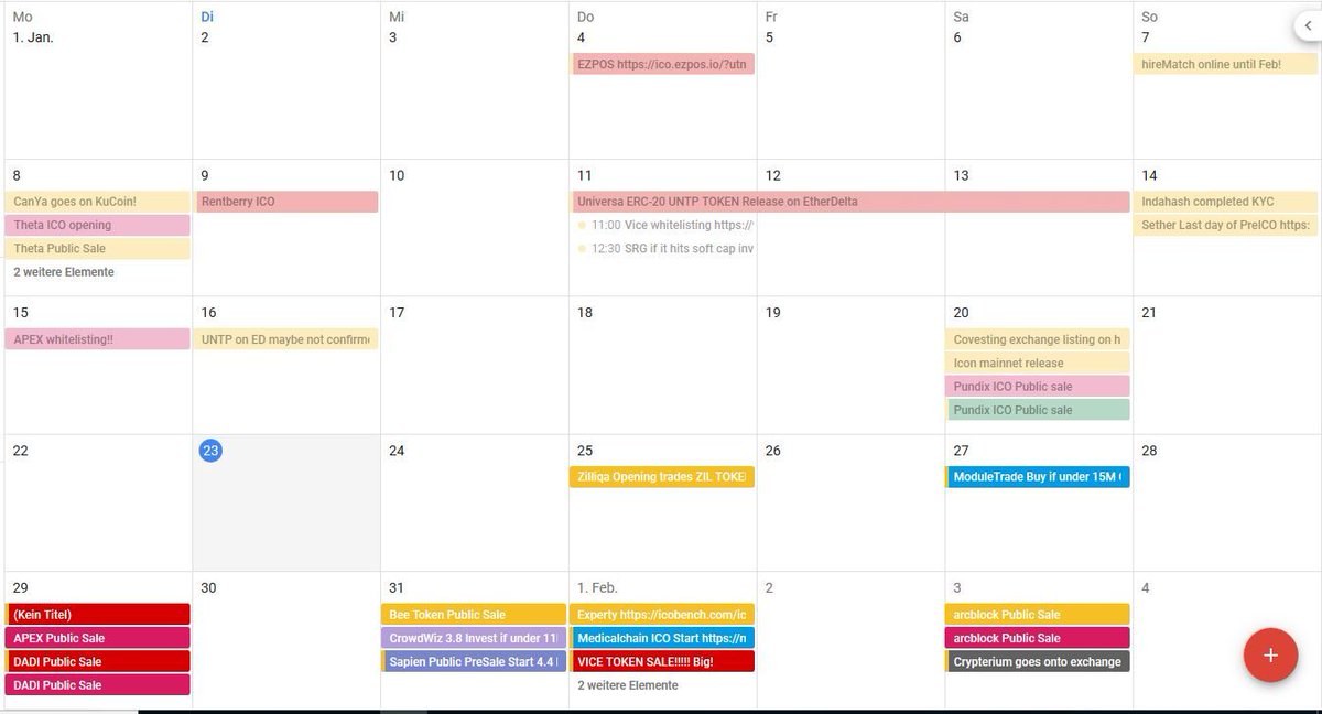 ico_dog's tweet photo. My #ICO Calender for January is coming to an end. I am thinking about making a public version for everybody, so you wont miss out on any #Whitelist registration dates :D https://t.co/7c7dgj0AOo
