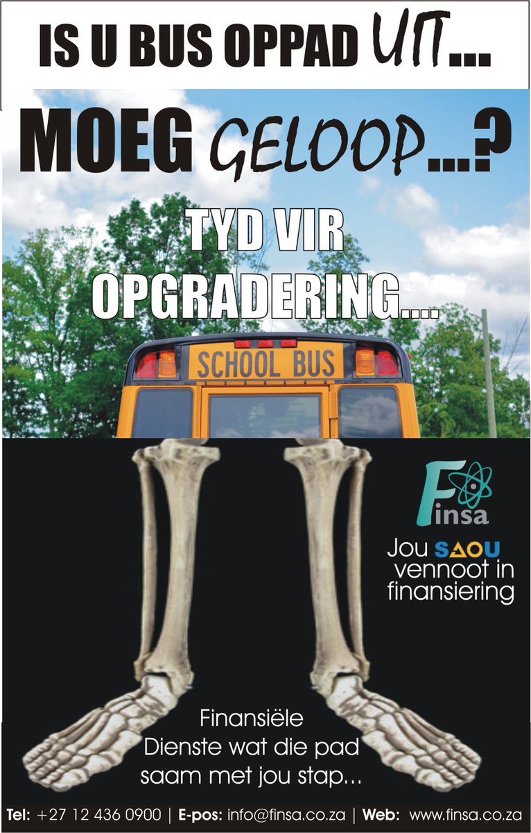 FINSA bied #huurkontrakte aan #skole om maklik toegang te verkry tot #busse, #voertuie, #rekenaarsentrums, #sporttoerusting, #CCTV-kameras, #klankstelsels en alle roerende items...Vertrou ons om die pad saam met jou te stap.  finsa.co.za/af/contact <a href="/SAOU_Free_State/">SAOU Free State</a> <a href="/SAOU_NW/">SAOU NW</a>